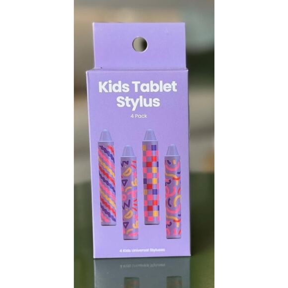 New Kids Stylus 4 Pack for Tablet & iPad | Fun Purple Patterned Pens - Picture 1 of 3